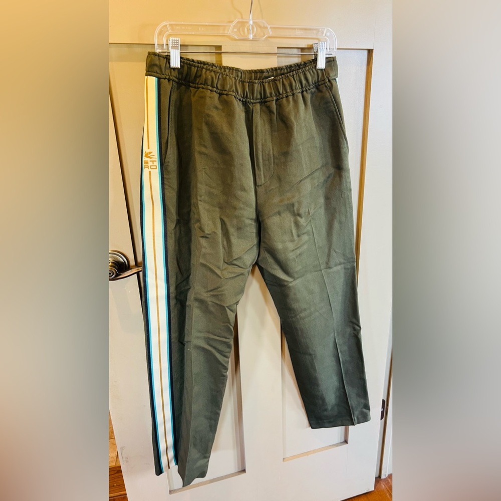 Etro Olive Joggers Pants sz 46 EURO side logo EUC